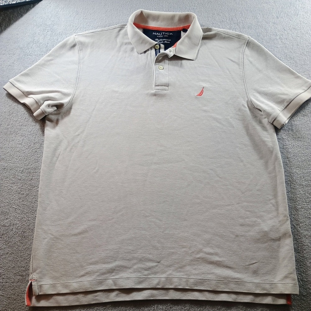 Nautica Mens Performance Deck Shirt Beige Large Classic Fit Polo